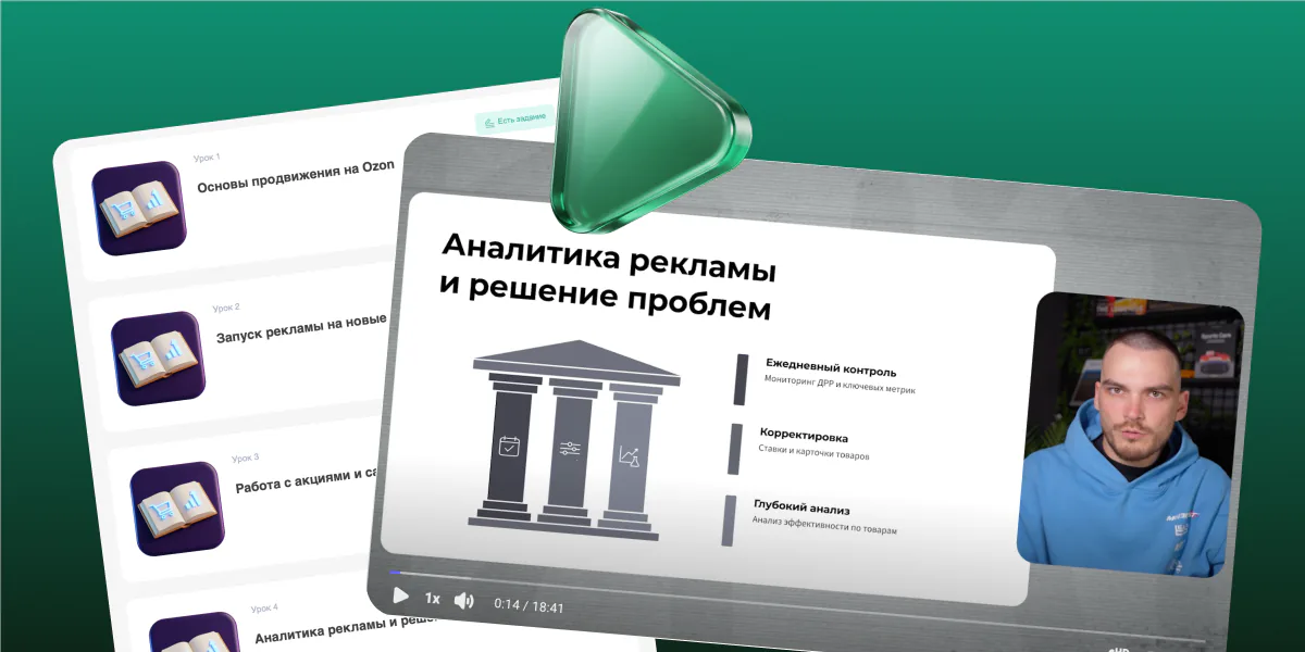 Видеоурок «Аналитика рекламы и решение проблем» поверх списка уроков программы