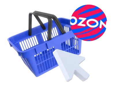 Иллюстрация: управление магазином на Ozon — корзина и каталог товаров